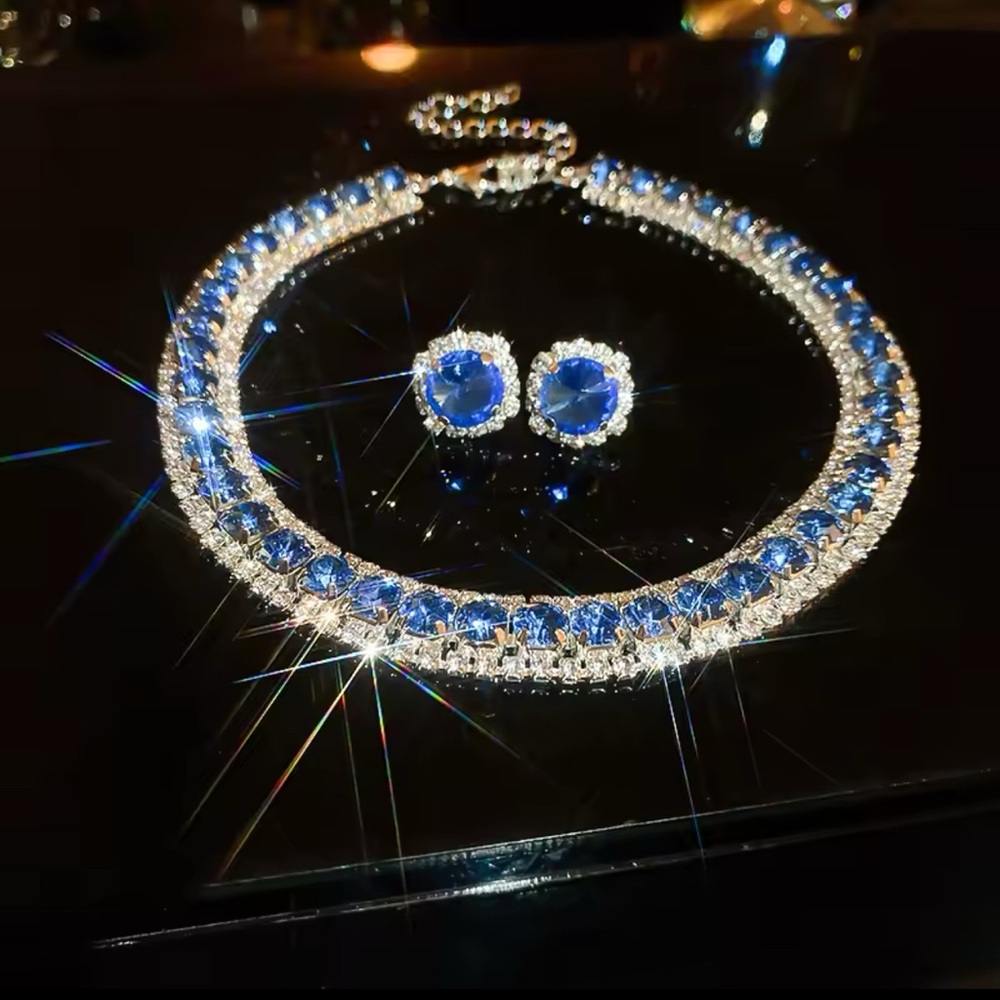 Elegant Blue and Silver Necklace and Earring Set